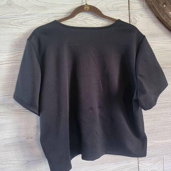 Ashley Stewart Keyhole Crop Top Black Stretchy Sz 26 Plus Size Cinched - Picture 5 of 5